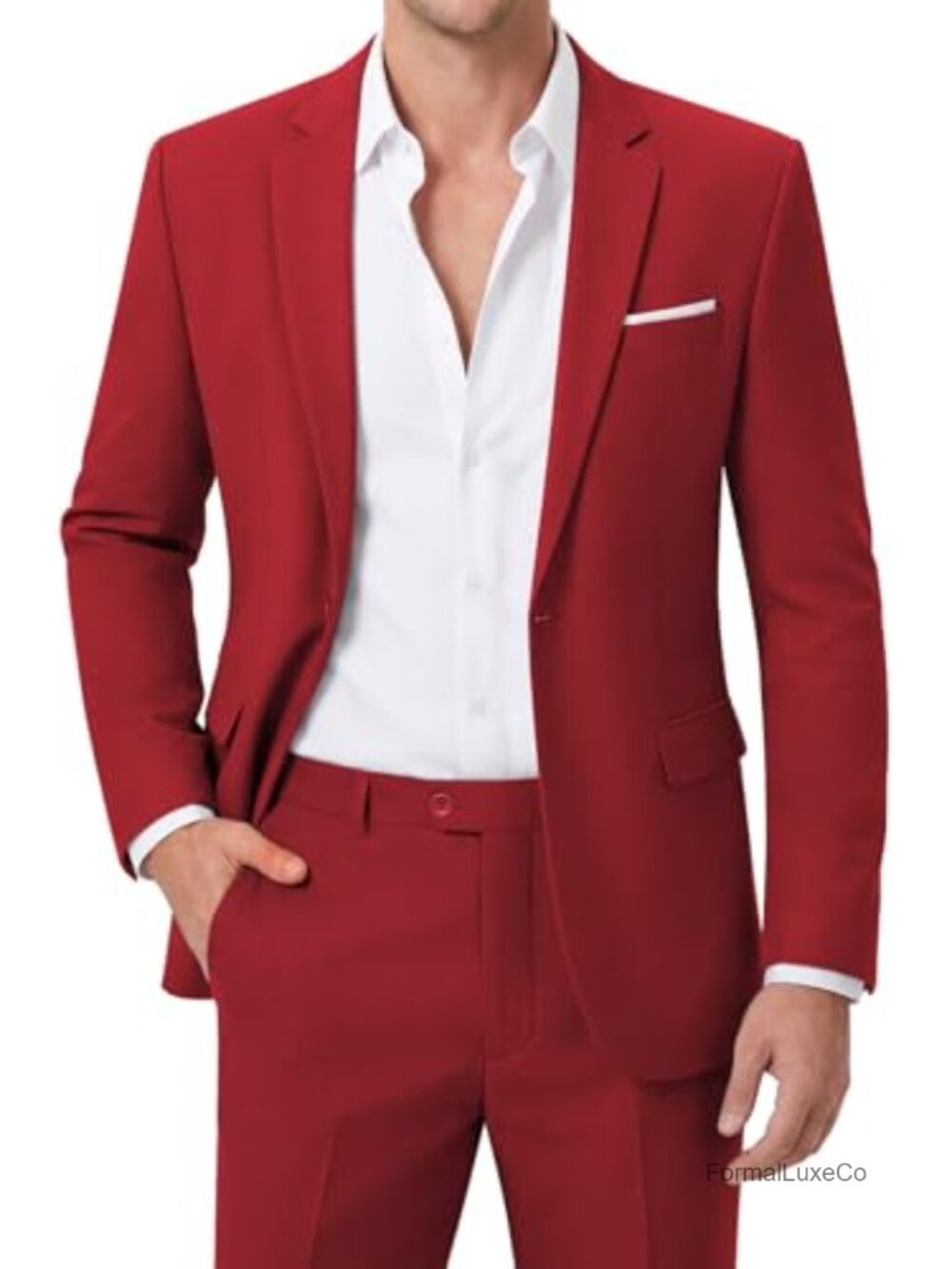 Men's Slim Fit 2-Piece Suit Set with Notch Lapel, One-Button Blazer & Trousers
